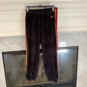Aviator Nation Black Track Pants with Rainbow Stripes